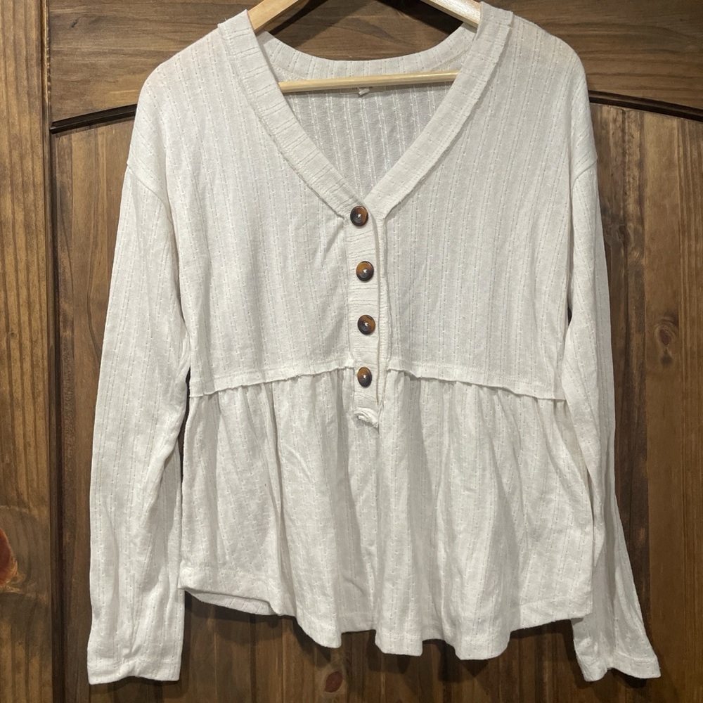 Maurices Cream V-Neck Button Blouse